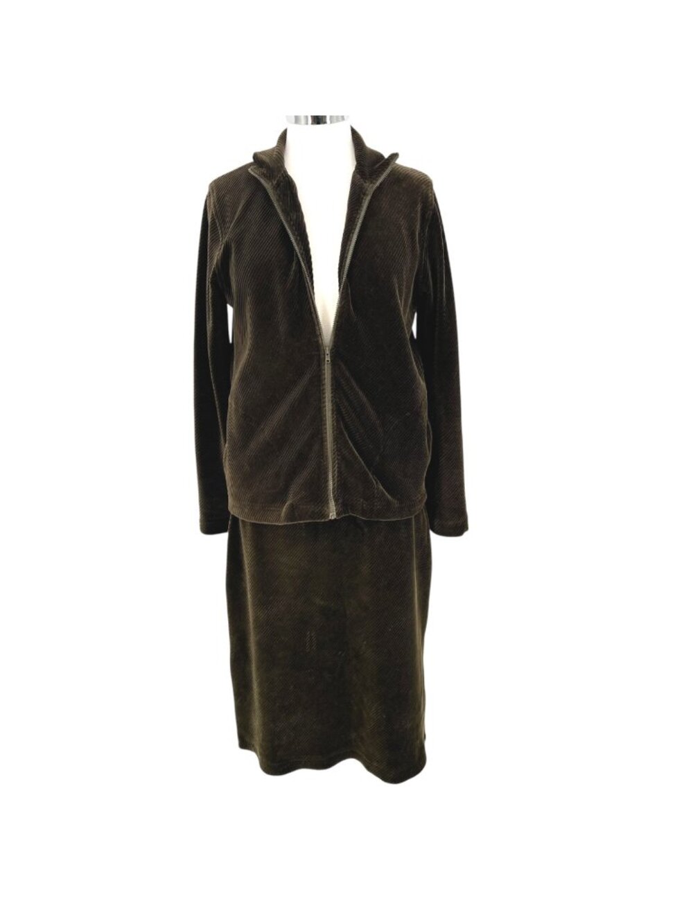 Jones New York Vintage Stretch Velour Two-Piece Set Olive Green Size Medium